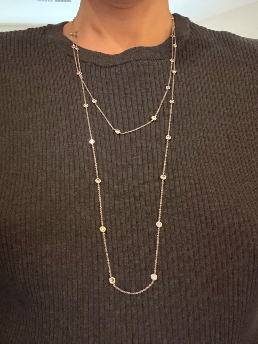 Vintage Elegant Long Tarnish Resistant Layered Necklace with Crystal Accents